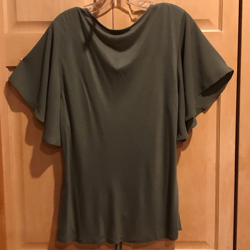 New INC International Concepts Olive Ruched Blouse - Picture 6 of 7